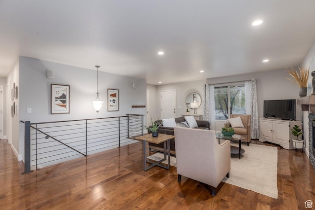1267 E Foxcrest Ct, Park City, UT 84098 - living area featuring wood finished floors, recessed lighting, and a fireplace