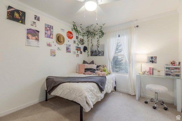 1267 E Foxcrest Ct, Park City, UT 84098 - bedroom featuring carpet flooring, ornamental molding, baseboards, and ceiling fan