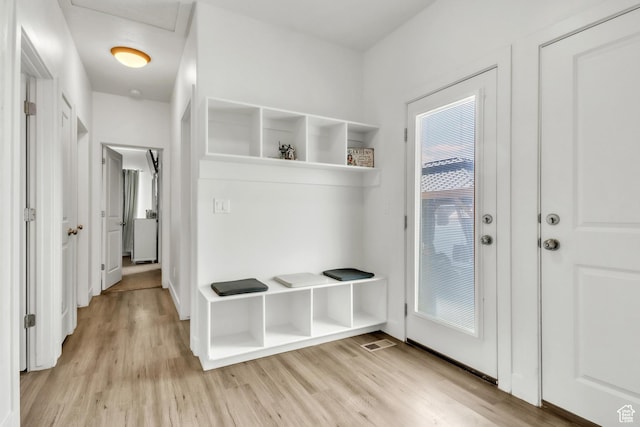 mudroom with light wood finished floors