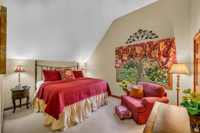 305 S Rachel Ln, New Harmony, UT 84757 - bedroom featuring carpet, vaulted ceiling, and baseboards