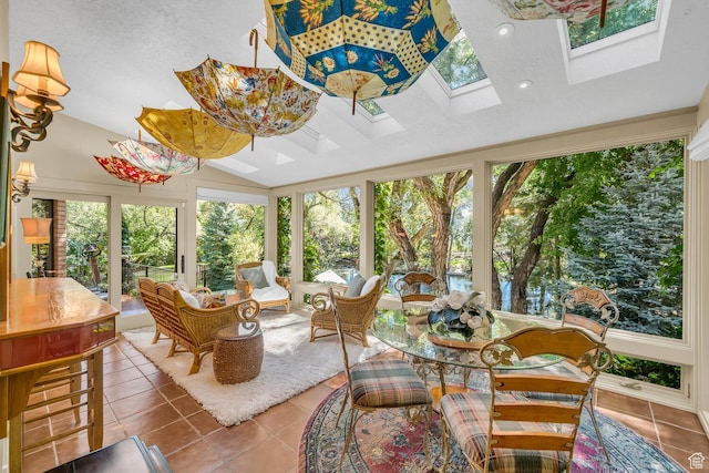 305 S Rachel Ln, New Harmony, UT 84757 - sunroom / solarium with a skylight, tile patterned flooring, and vaulted ceiling