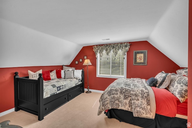 305 S Rachel Ln, New Harmony, UT 84757 - bedroom with carpet floors, vaulted ceiling, and baseboards