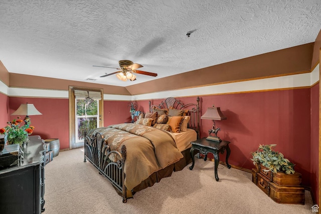 305 S Rachel Ln, New Harmony, UT 84757 - bedroom with light colored carpet, access to outside, a ceiling fan, and a textured ceiling