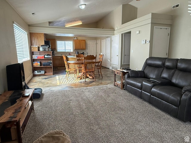 246 W Inauguration Rd S, Draper, UT 84020 - living area featuring lofted ceiling and light colored carpet