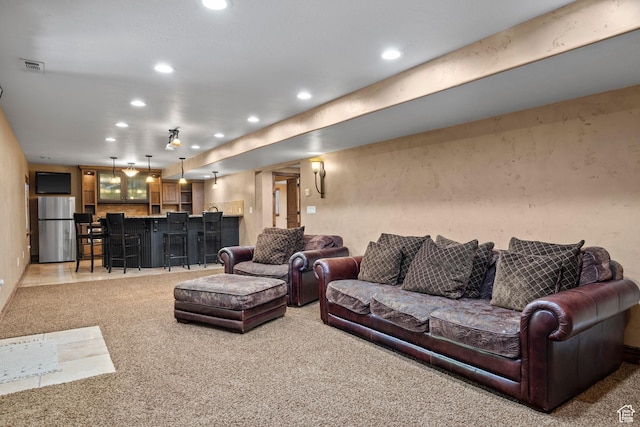 2242 E Deere View Dr N, Layton, UT 84040 - carpeted living area featuring recessed lighting and bar area