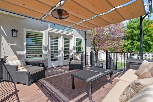 2242 E Deere View Dr N, Layton, UT 84040 - wooden terrace featuring outdoor lounge area, fence, and a ceiling fan
