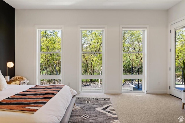 bedroom featuring carpet flooring and access to outside