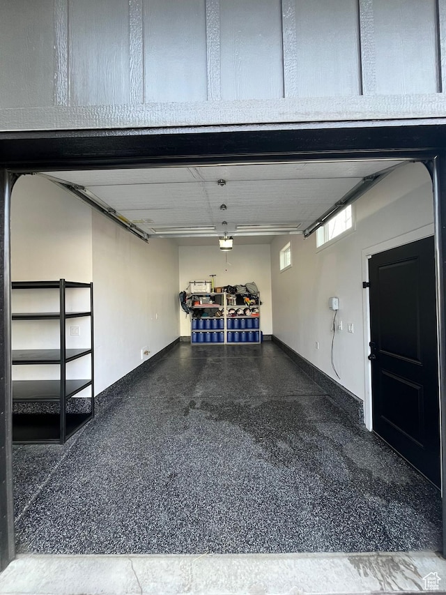 garage with a garage door opener