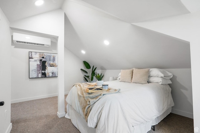 3670 S 1300 E, Millcreek, UT 84106 - carpeted bedroom with lofted ceiling, a wall mounted AC, recessed lighting, and baseboards