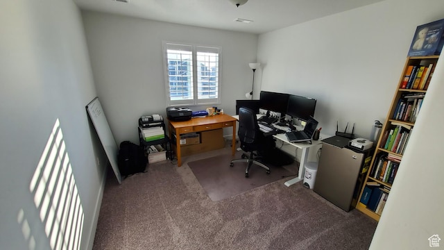 view of carpeted home office
