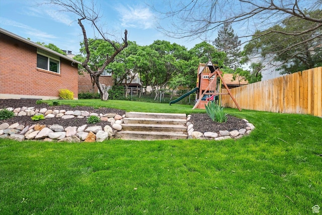 view of yard featuring a playground