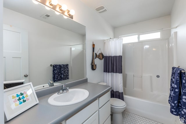 57 S Sterling Way, Vineyard, UT 84059 - bathroom with tile patterned flooring, vanity, toilet, and shower / bath combination with curtain