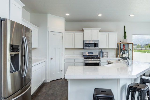 57 S Sterling Way, Vineyard, UT 84059 - kitchen featuring appliances with stainless steel finishes, a sink, dark wood-style floors, white cabinets, and recessed lighting