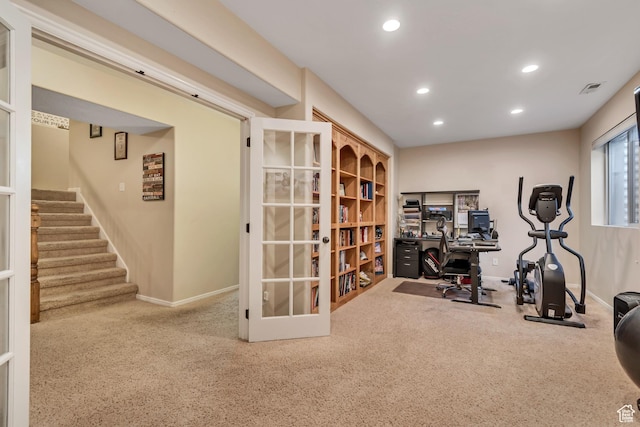 5414 W Island Creek Dr S, West Jordan, UT 84081 - workout room featuring carpet flooring, recessed lighting, baseboards, and french doors