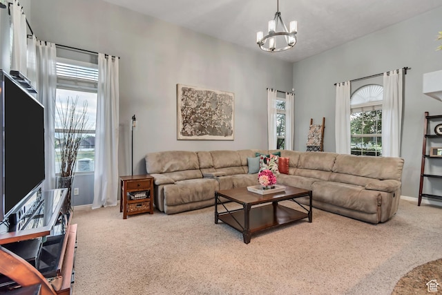 5414 W Island Creek Dr S, West Jordan, UT 84081 - carpeted living area featuring a chandelier and baseboards