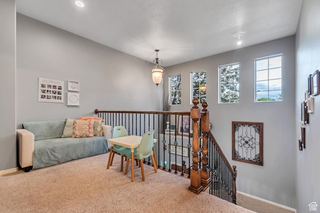 5414 W Island Creek Dr S, West Jordan, UT 84081 - sitting room featuring an upstairs landing, baseboards, carpet, and recessed lighting