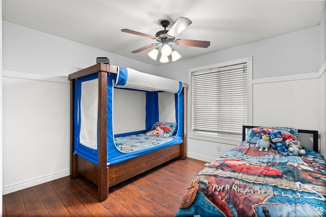 2142 Alaska Ave, Provo, UT 84606 - bedroom featuring baseboards, hardwood / wood-style floors, and a ceiling fan