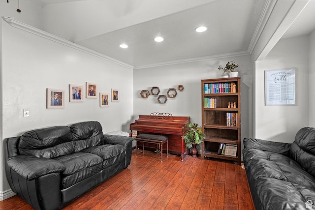 2142 Alaska Ave, Provo, UT 84606 - living area featuring dark wood finished floors, crown molding, and recessed lighting