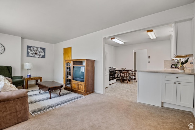 living room with light carpet