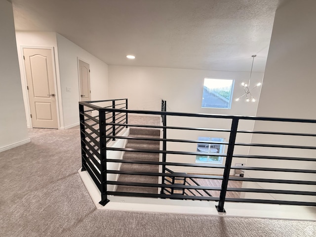 7038 W 8090 S, West Jordan, UT 84081 - staircase featuring carpet flooring, a chandelier, baseboards, and recessed lighting