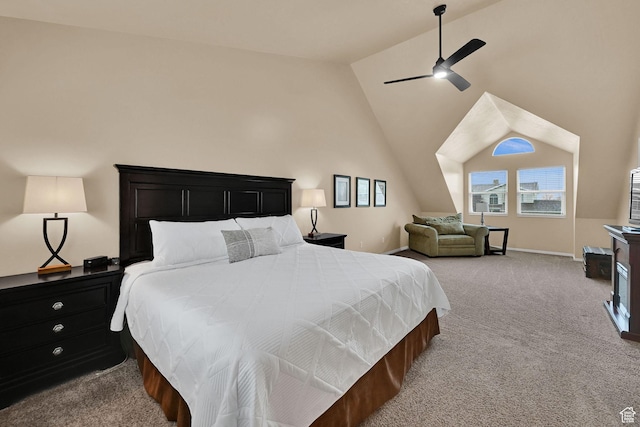 1780 N 800 E, North Ogden, UT 84414 - bedroom featuring light colored carpet, vaulted ceiling, a ceiling fan, and baseboards