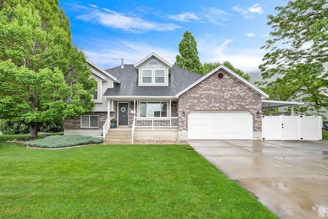 1780 N 800 E, North Ogden, UT 84414 - tri-level home featuring a porch, brick siding, an attached garage, concrete driveway, and roof with shingles