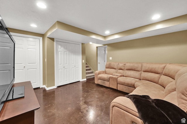 1780 N 800 E, North Ogden, UT 84414 - living area with concrete flooring, baseboards, stairway, and recessed lighting