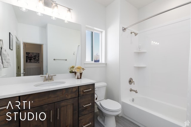 752 N Sunset Dr, Morgan, UT 84050 - bathroom featuring toilet, vanity, shower / bathtub combination, and wood finished floors