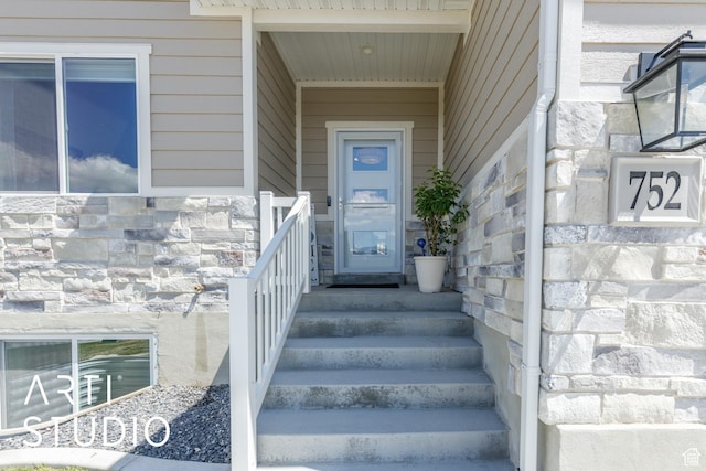 752 N Sunset Dr, Morgan, UT 84050 - property entrance featuring stone siding