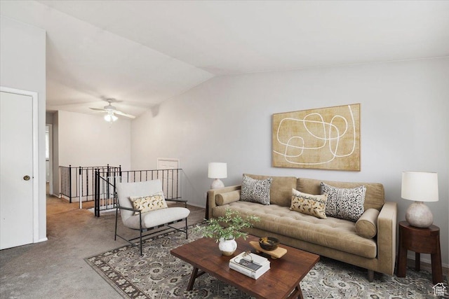 22 W 1470 S, Farmington, UT 84025 - living room with ceiling fan, vaulted ceiling, and carpet flooring