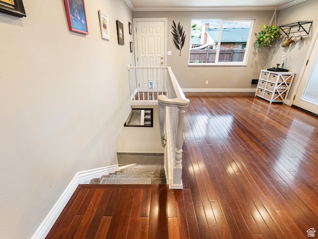 450 W Chokecherry Cir, Orem, UT 84058 - stairs featuring hardwood / wood-style floors, baseboards, and ornamental molding