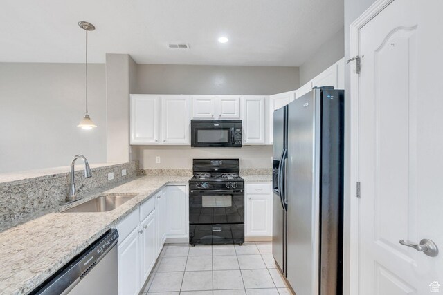 1485 W 80 S, Pleasant Grove, UT 84062 - kitchen featuring black appliances, a sink, white cabinetry, and pendant lighting