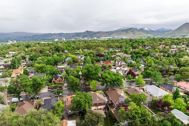 aerial perspective of suburban area with a mountain backdrop