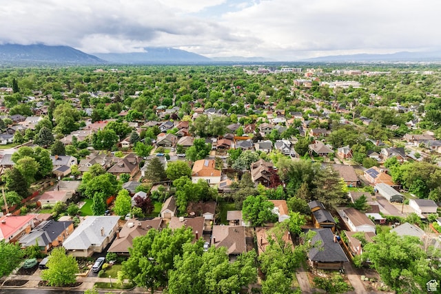 aerial view of residential area with a mountain backdrop