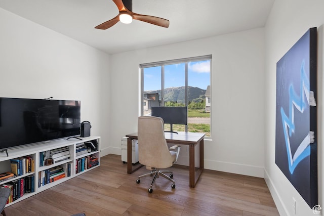 3232 E 5225 N, Eden, UT 84310 - office area with baseboards, ceiling fan, and wood finished floors