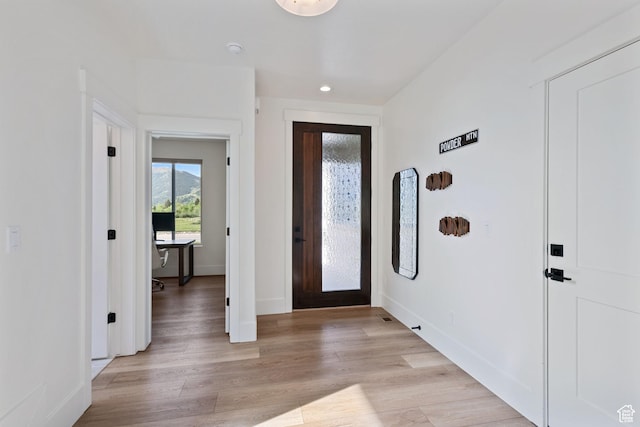 3232 E 5225 N, Eden, UT 84310 - foyer with light wood-type flooring, baseboards, and recessed lighting