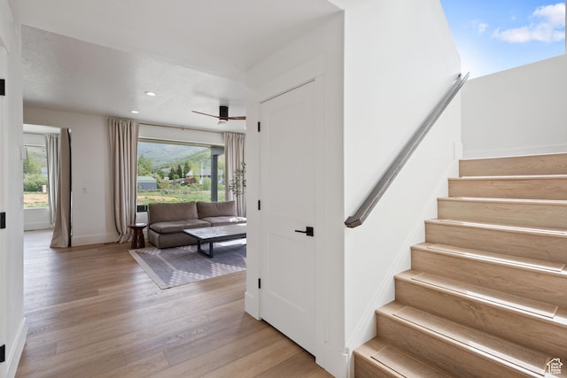 3232 E 5225 N, Eden, UT 84310 - staircase featuring wood finished floors, recessed lighting, baseboards, and a ceiling fan