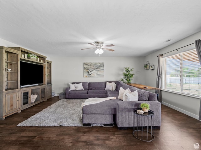 1370 S 1500 W, Springville, UT 84663 - living room featuring dark wood-style flooring, ceiling fan, and baseboards