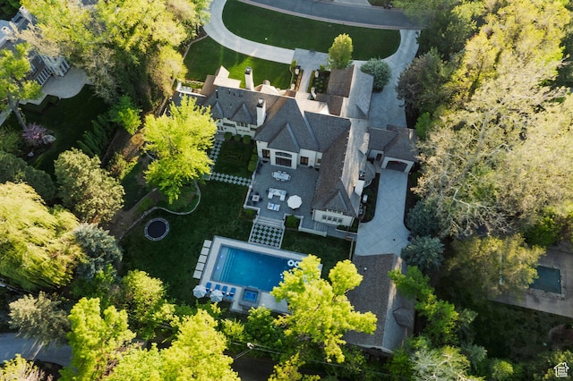 aerial view of a pool area