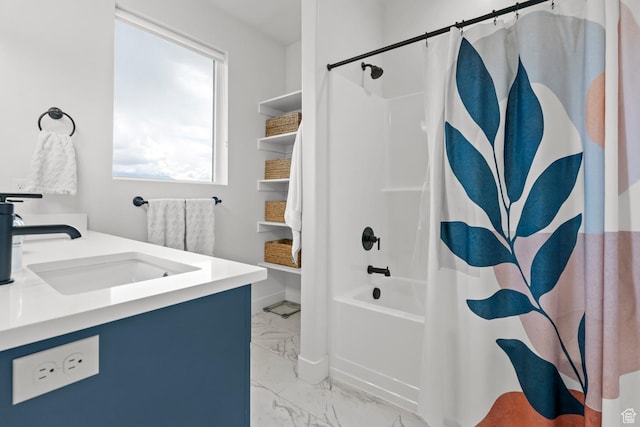 422 S 700 W, American Fork, UT 84003 - bathroom featuring marble look tile flooring, shower / bath combo, and vanity