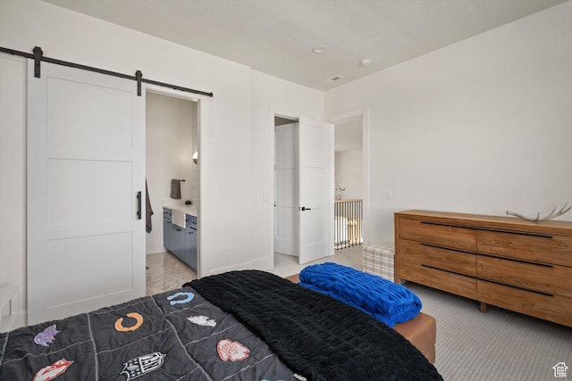 1565 N Overolook Ct, Farmington, UT 84025 - bedroom with a barn door and light colored carpet