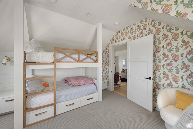 1565 N Overolook Ct, Farmington, UT 84025 - carpeted bedroom with vaulted ceiling and wallpapered walls
