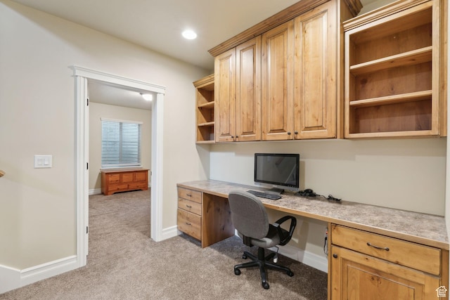 1737 S Kerrybrook Dr, Kaysville, UT 84037 - office featuring built in study area, light colored carpet, baseboards, and recessed lighting