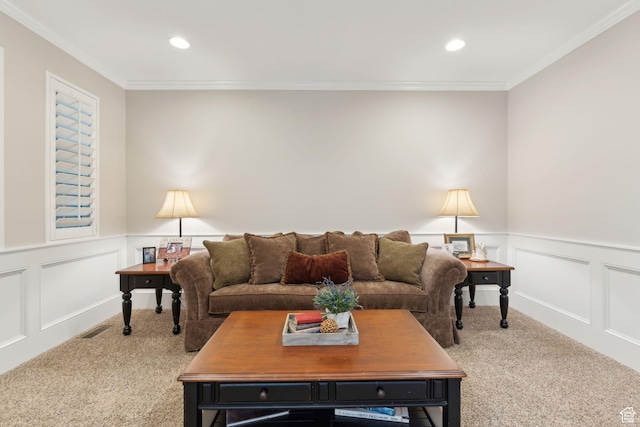 1737 S Kerrybrook Dr, Kaysville, UT 84037 - carpeted living area featuring a decorative wall, ornamental molding, and recessed lighting