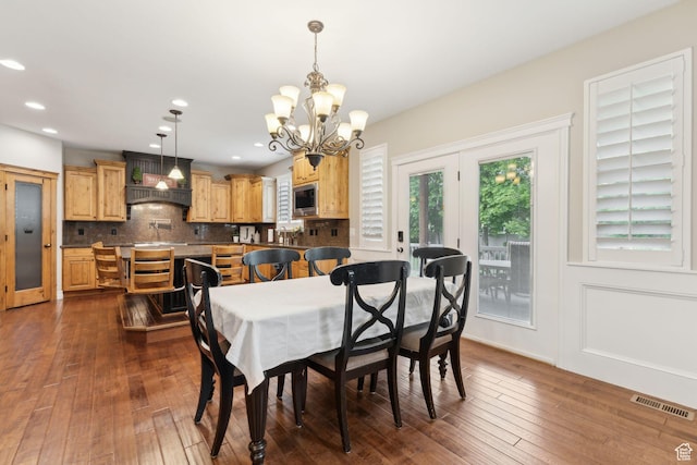 1737 S Kerrybrook Dr, Kaysville, UT 84037 - dining room with a chandelier, dark wood-style floors, and recessed lighting