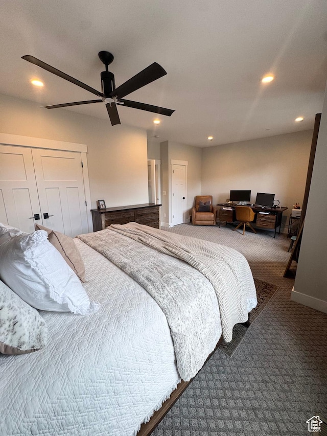9351 E Acorn Cir Unit 921, Heber City, UT 84032 - carpeted bedroom with recessed lighting, a closet, and a ceiling fan