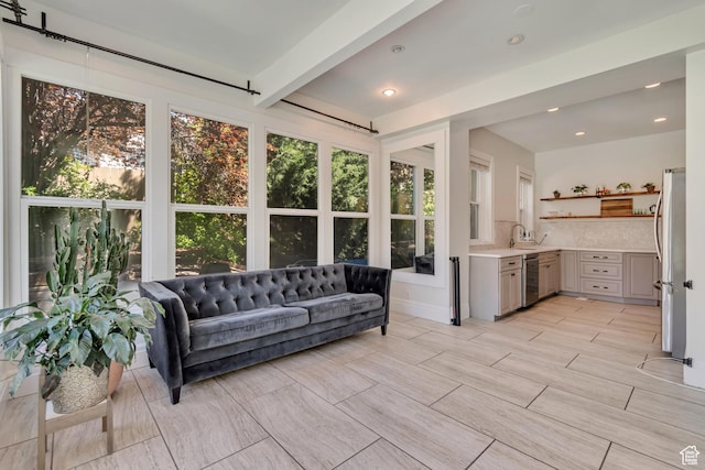 215 E 2nd Ave S, Salt Lake City, UT 84103 - sunroom / solarium featuring healthy amount of natural light, beam ceiling, a sink, and recessed lighting