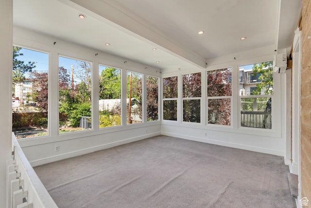 215 E 2nd Ave S, Salt Lake City, UT 84103 - unfurnished sunroom with healthy amount of natural light, carpet floors, recessed lighting, baseboards, and beam ceiling