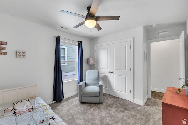11386 S New Bern Way S, Jordan, UT 84009 - bedroom with baseboards, carpet, a closet, and ceiling fan