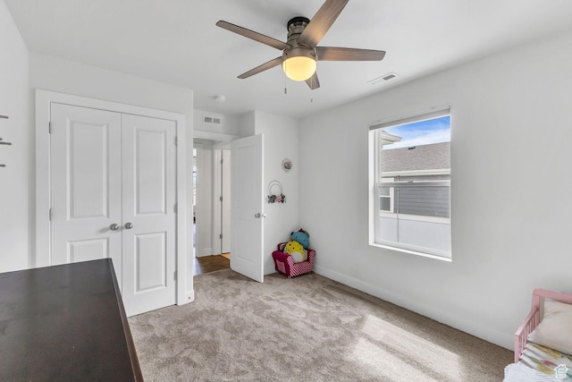 11386 S New Bern Way S, Jordan, UT 84009 - carpeted bedroom featuring a closet, a ceiling fan, and baseboards